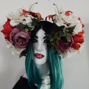 Alphonse Mucha costume headpiece flowers crown floral cosplay head gear handmade